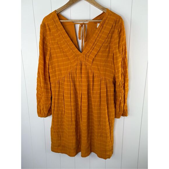 $160 ANTHROPOLOGIE‎ Maeve Pintucked Collar v-neck Mini Dress size S gold - Picture 5 of 12